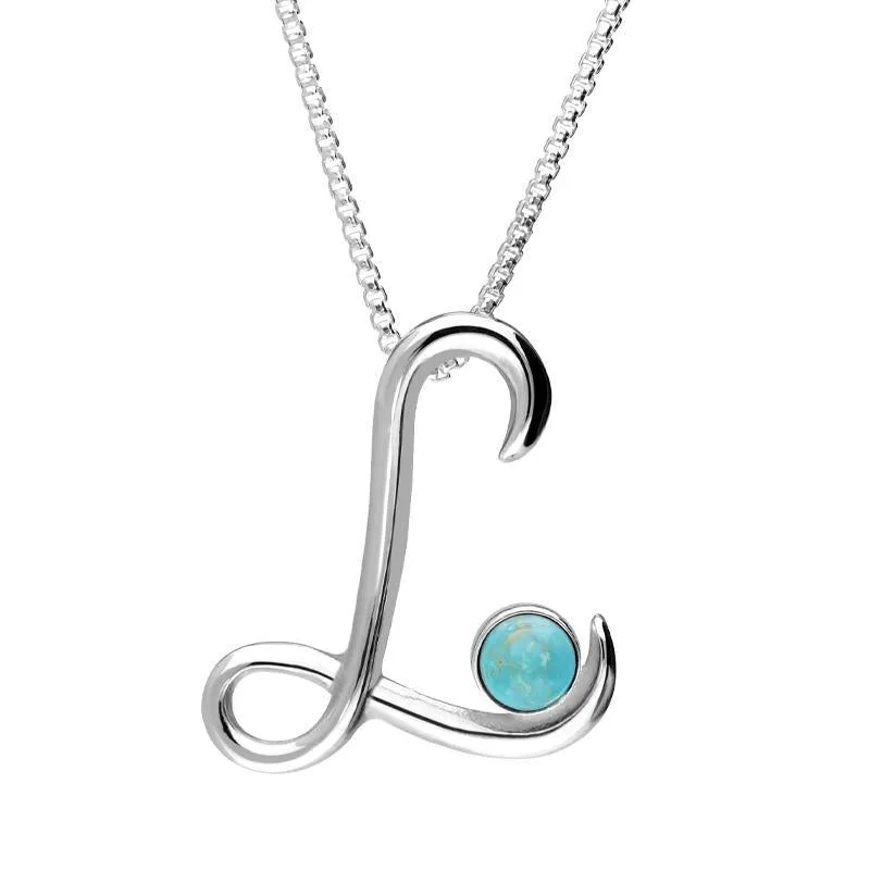 Sterling Silver Turquoise Love Letters Initial L Necklace sold by Jura Watches