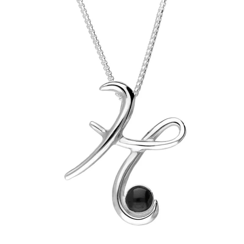 Sterling Silver Whitby Jet Love Letters Initial H Necklace sold by Jura Watches