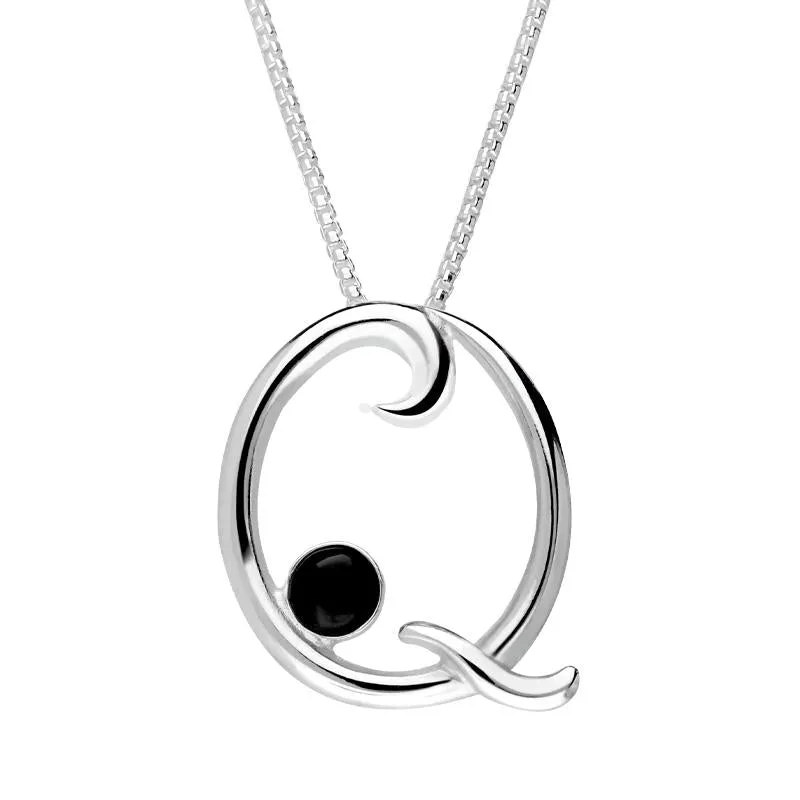 Sterling Silver Whitby Jet Love Letters Initial Q Necklace sold by Jura Watches