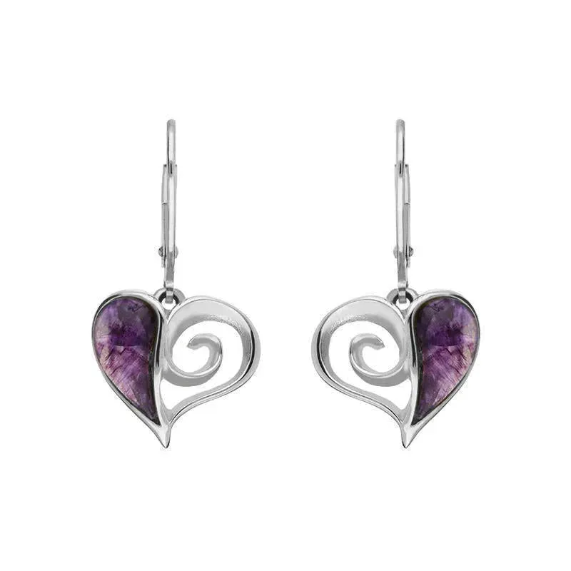 Sterling Silver Blue John Swirl Heart Drop Earrings sold by Jura Watches