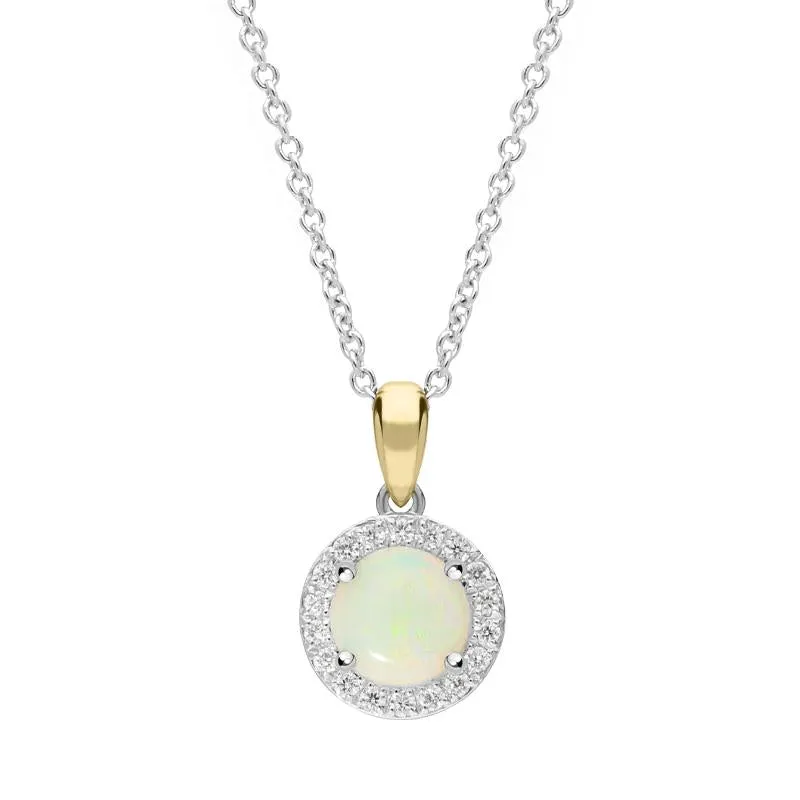 18ct White Gold Opal Diamond Round Necklace sold by Jura Watches