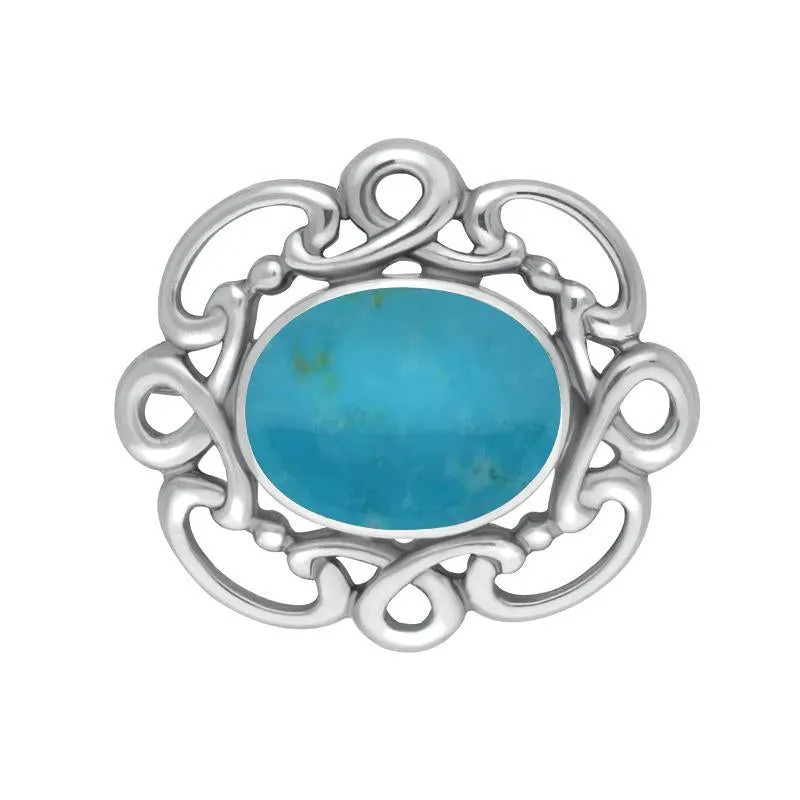Sterling Silver Turquoise Twisted Rope Edge Brooch sold by Jura Watches