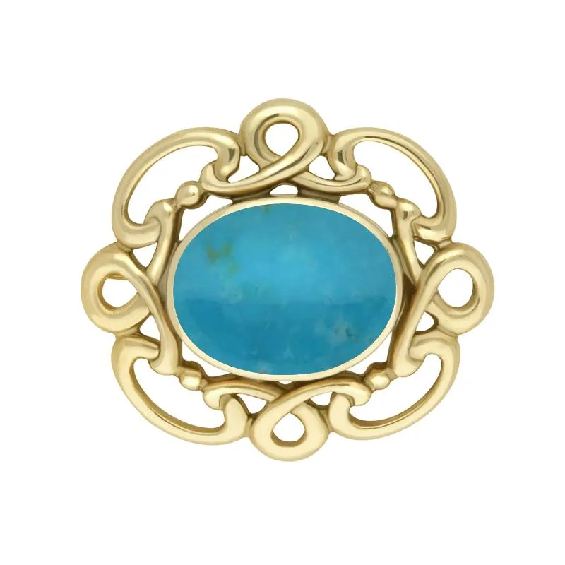 9ct Yellow Gold Turquoise Twisted Rope Edge Brooch sold by Jura Watches