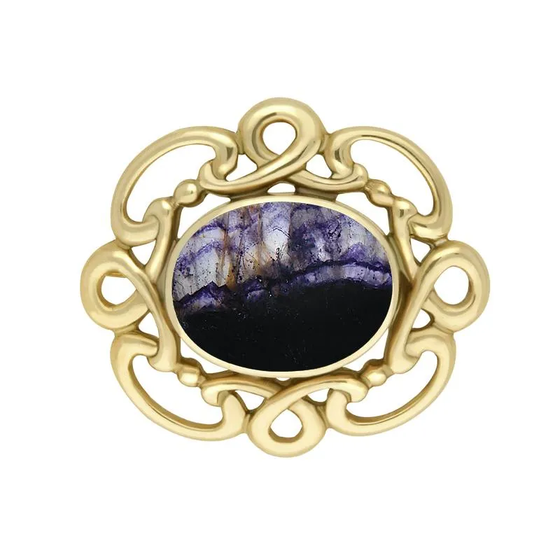 9ct Yellow Gold Blue John Twisted Rope Edge Brooch sold by Jura Watches