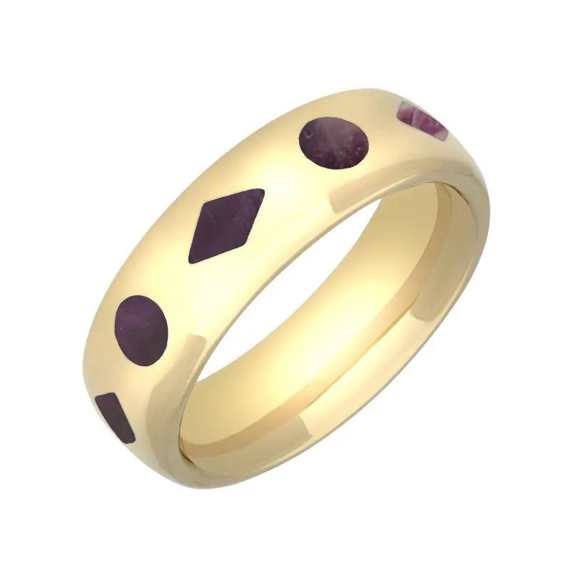 9ct Yellow Gold Blue John Diamond and Dot Pattern 8mm Wedding Band Ring sold by Jura Watches