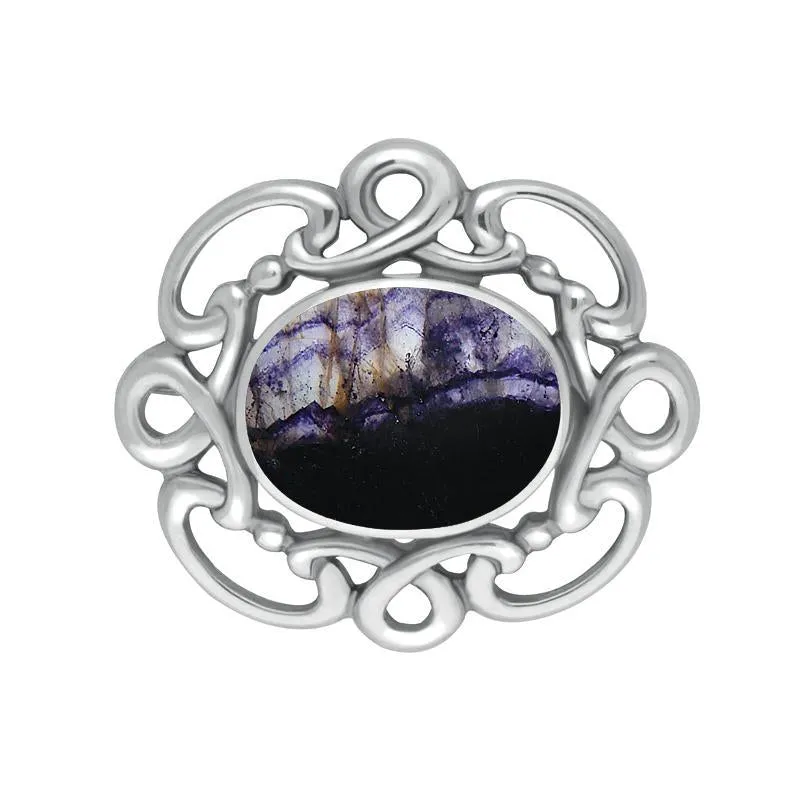 Sterling Silver Blue John Twisted Rope Edge Brooch sold by Jura Watches