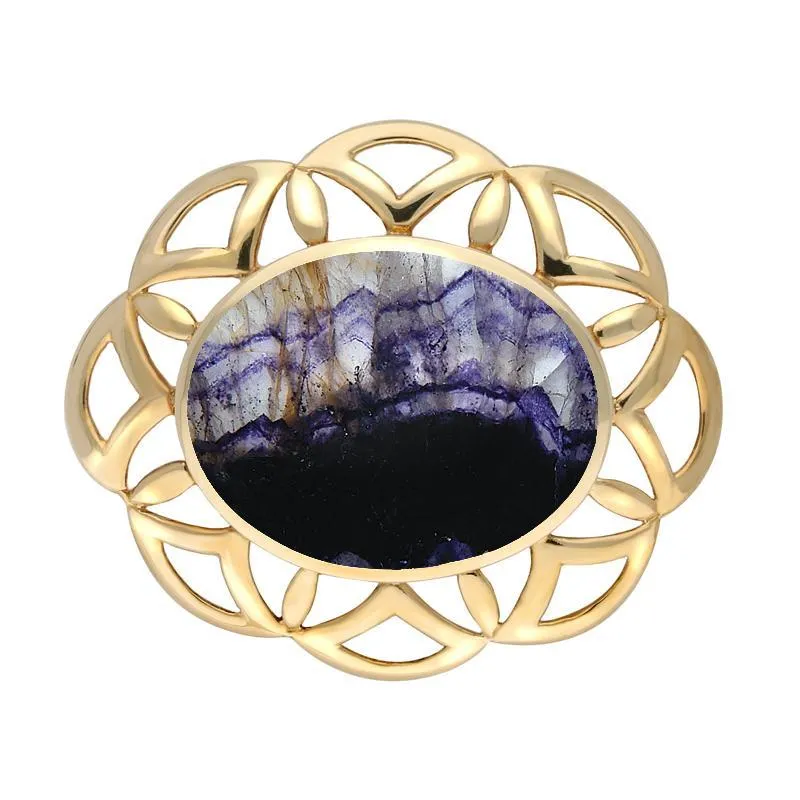 9ct Yellow Gold Blue John Large Flower Brooch sold by Jura Watches