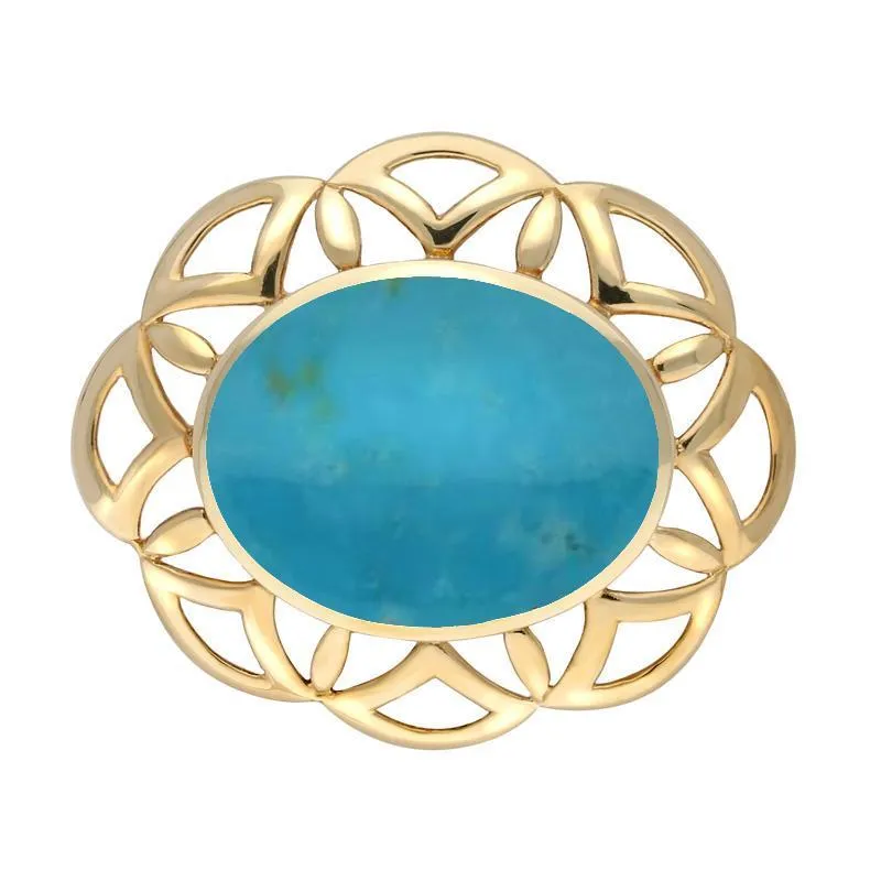 9ct Yellow Gold Turquoise Large Flower Brooch sold by Jura Watches