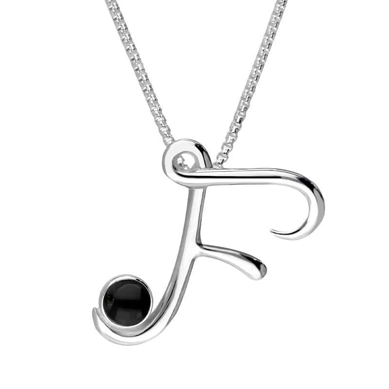 Sterling Silver Whitby Jet Love Letters Initial F Necklace sold by Jura Watches