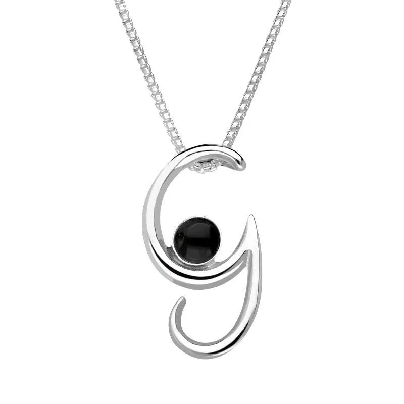 Sterling Silver Whitby Jet Love Letters Initial G Necklace sold by Jura Watches