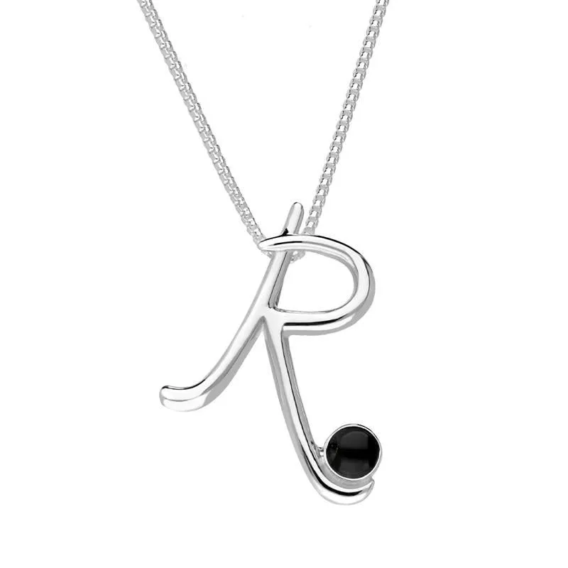 Sterling Silver Whitby Jet Love Letters Initial R Necklace sold by Jura Watches
