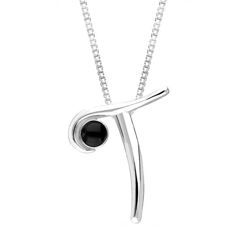 Sterling Silver Whitby Jet Love Letters Initial T Necklace sold by Jura Watches