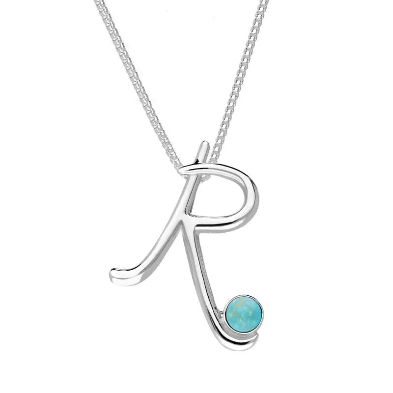 Sterling Silver Turquoise Love Letters Initial R Necklace sold by Jura Watches