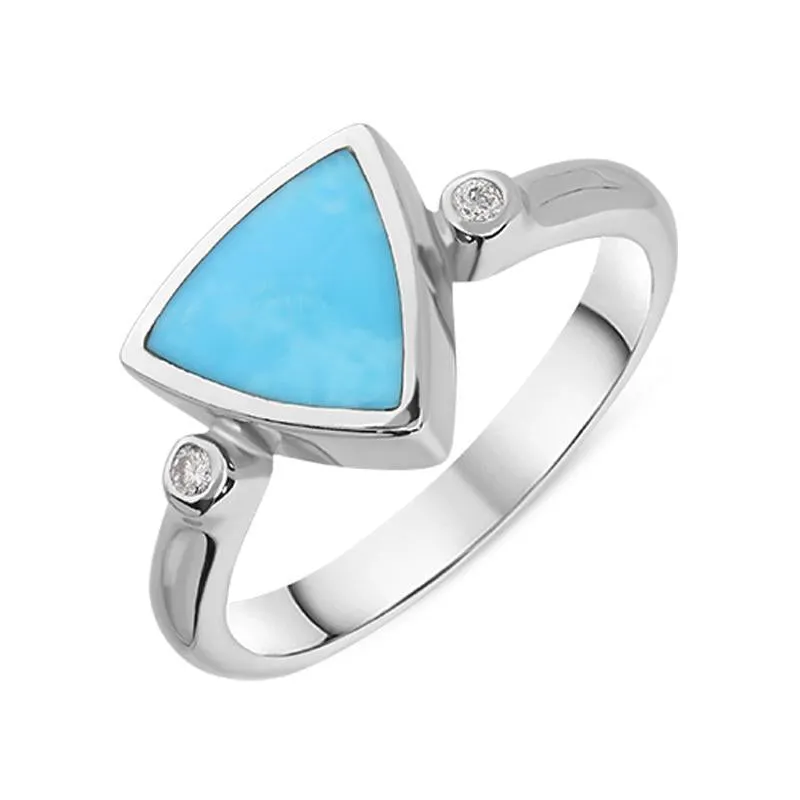 18ct White Gold Turquoise 0.04ct Diamond Curved Triangle Ring sold by Jura Watches