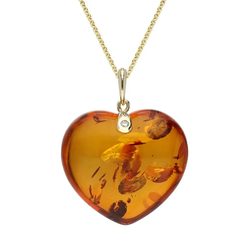 9ct Yellow Gold Amber Diamond Large Heart Necklace D sold by Jura Watches