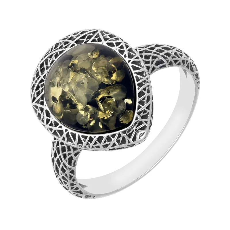 Sterling Silver Green Amber Basket Weave Edge Pear Ring sold by Jura Watches