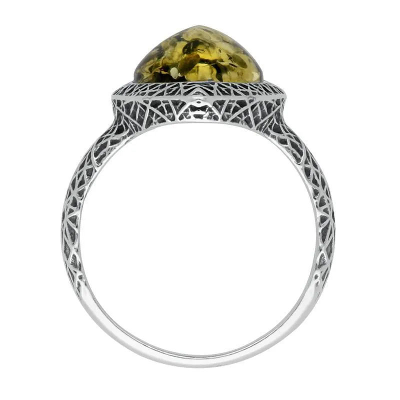 Sterling Silver Green Amber Basket Weave Edge Pear Ring sold by Jura Watches product image thumbnail 2