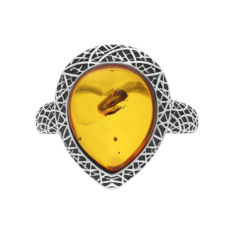 Sterling Silver Cognac Amber Basket Weave Edge Pear Ring sold by Jura Watches product image thumbnail 2