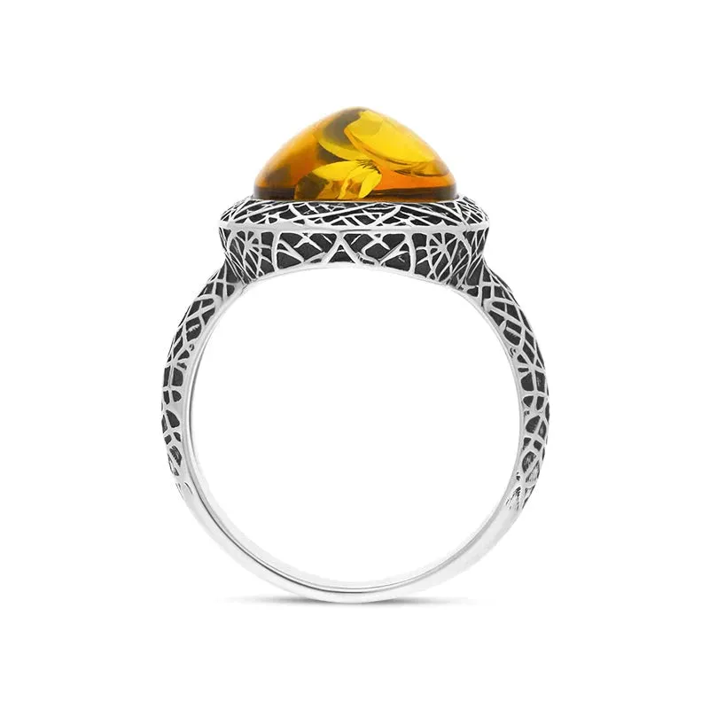 Sterling Silver Cognac Amber Basket Weave Edge Pear Ring sold by Jura Watches product image thumbnail 3