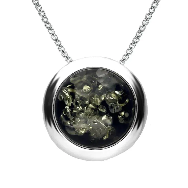 Sterling Silver Green Amber Round Ribbed Edge Necklace sold by Jura Watches