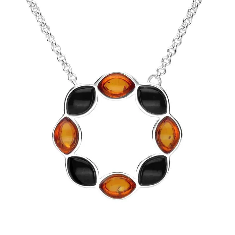 Sterling Silver Whitby Jet Amber Eight Stone Marquise Circle Necklace sold by Jura Watches