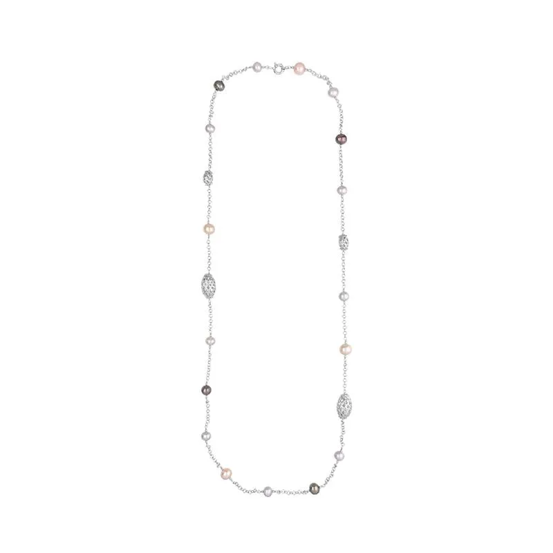 Sterling Silver Multi-coloured Pearl Beaded Necklace D sold by Jura Watches