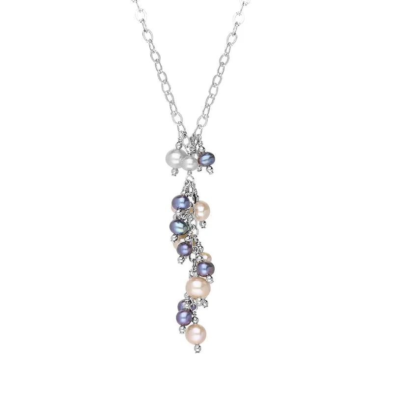 Sterling Silver Multi-coloured Pearl Bead Drop Necklace D sold by Jura Watches