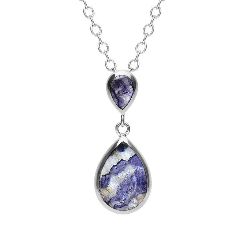 Sterling Silver Blue John Double Pear Drop Necklace sold by Jura Watches