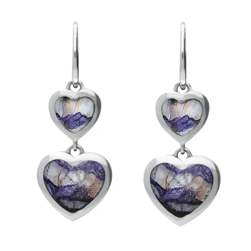 Sterling Silver Blue John Graduated Heart Drop Earrings sold by Jura Watches