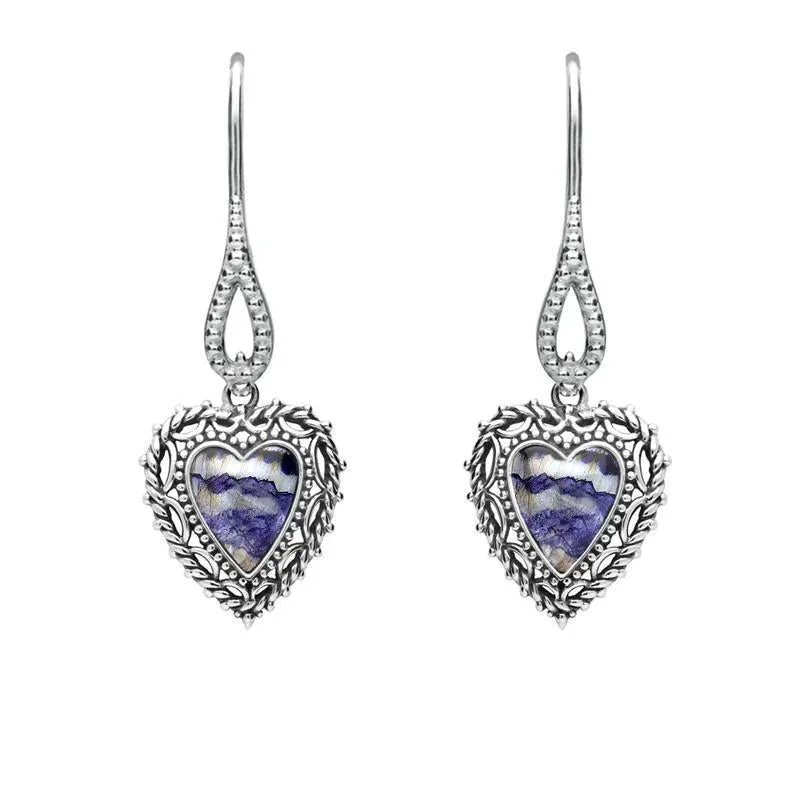 Sterling Silver Blue John Heart Drop Earrings sold by Jura Watches