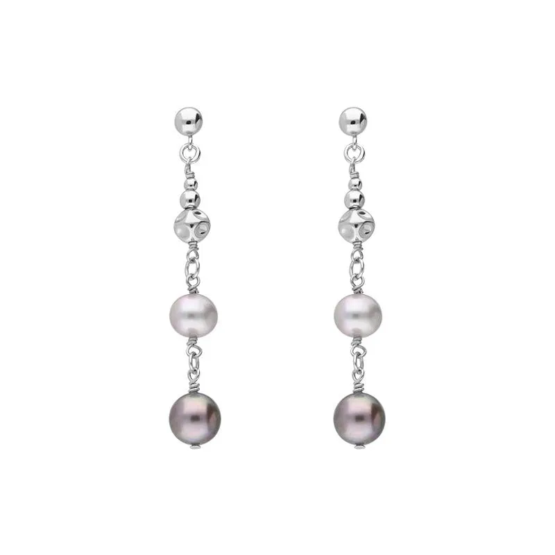 Sterling Silver Black and Grey Pearl Bead Drop Earrings D sold by Jura Watches