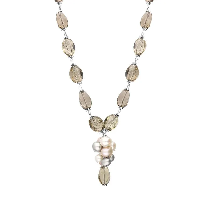 Sterling Silver Multi-coloured Pearl and Quartz Bead Drop Necklace D sold by Jura Watches