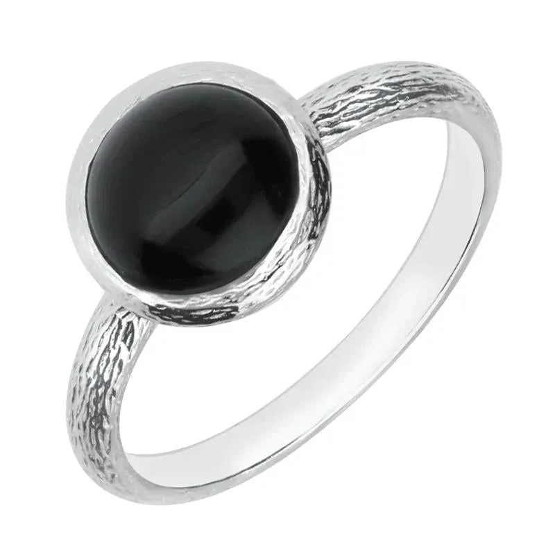 Sterling Silver Whitby Jet Round Solid Edge Ring sold by Jura Watches