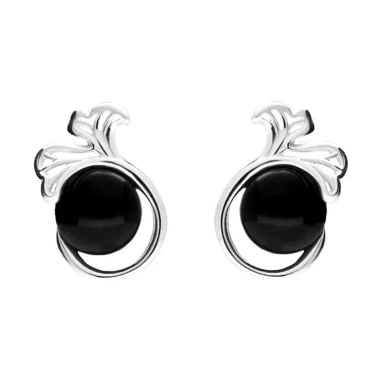 Sterling Silver Whitby Jet Ginkgo Biloba Leaf Stud Earrings sold by Jura Watches