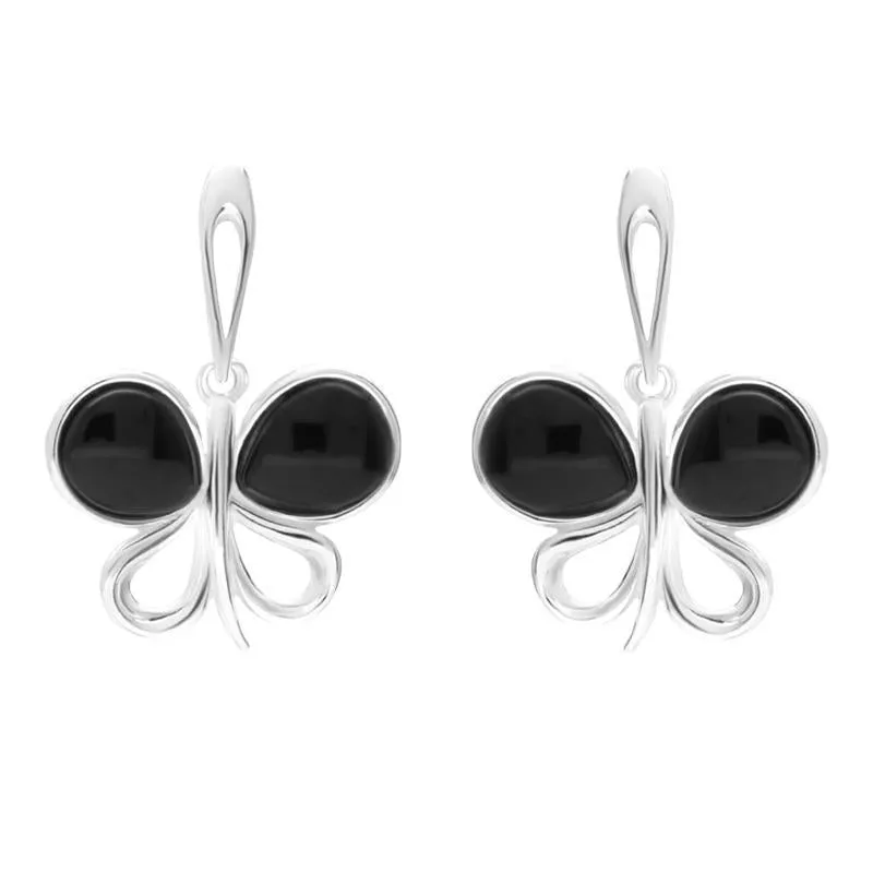 Sterling Silver Whitby Jet Two Stone Butterfly Drop Earrings sold by Jura Watches