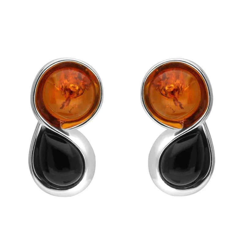 Sterling Silver Whitby Jet Amber Round Pear Stud Earrings sold by Jura Watches