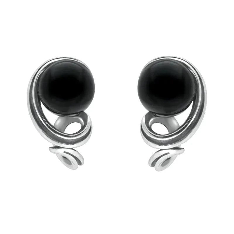 Sterling Silver Whitby Jet Round Twist Stud Earrings sold by Jura Watches