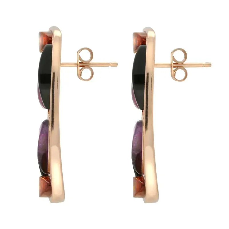 Rose Gold Plated Sterling Silver Whitby Jet Amber Amethyst Six Stone Earrings sold by Jura Watches product image thumbnail 2