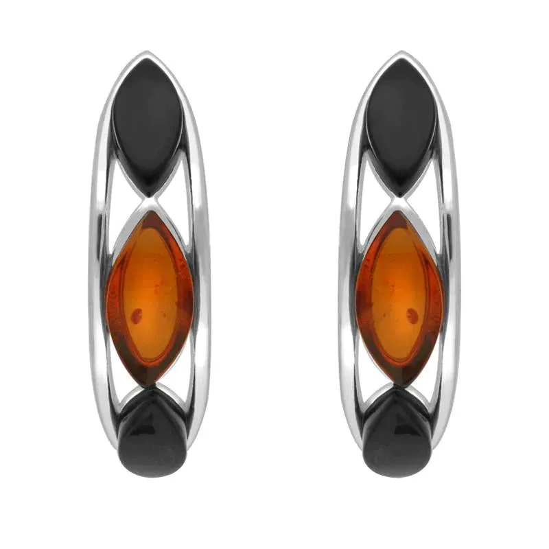 Sterling Silver Whitby Jet Amber Marquise Curved Hoop Earrings sold by Jura Watches