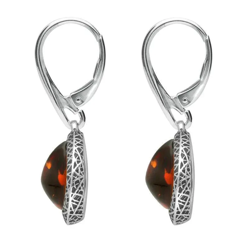 Sterling Silver Cognac Amber Basket Weave Edge Pear Hook Earrings sold by Jura Watches product image thumbnail 2