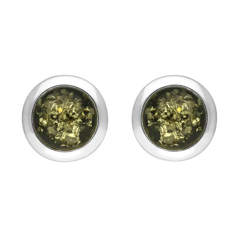 Sterling Silver Green Amber Ribbed Edge Stud Earrings sold by Jura Watches