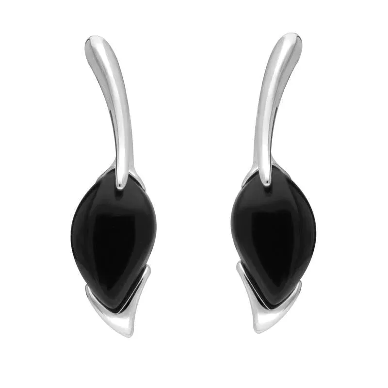 Sterling Silver Whitby Jet Pear Wave Top Drop Earrings sold by Jura Watches