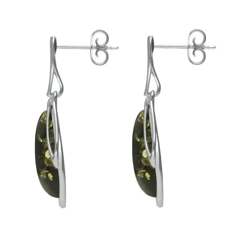 Sterling Silver Green Amber Open Marquise Drop Earrings sold by Jura Watches product image thumbnail 2