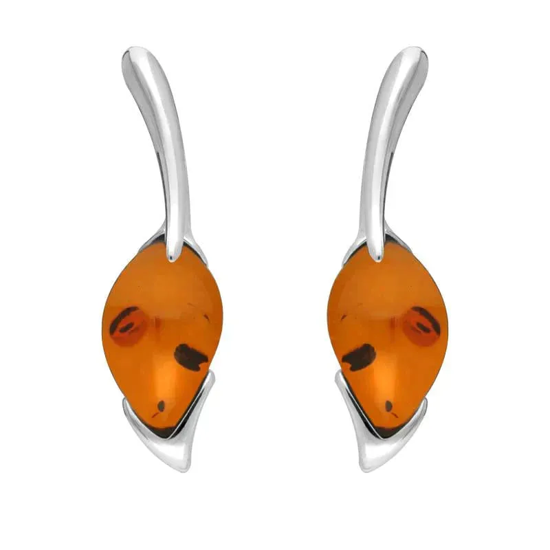Sterling Silver Amber Pear Wave Top Drop Earrings sold by Jura Watches