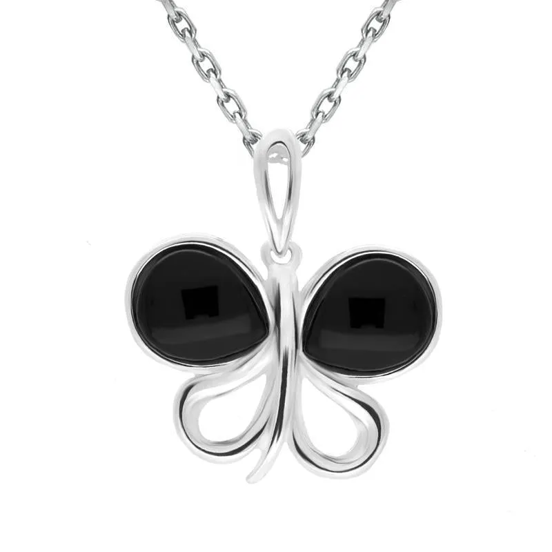 Sterling Silver Whitby Jet Two Stone Butterfly Necklace sold by Jura Watches