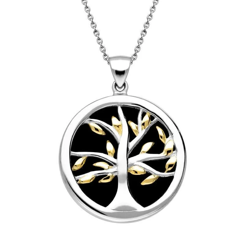 Sterling Silver Gold Plate Whitby Jet Medium Round Tree of Life Necklace sold by Jura Watches