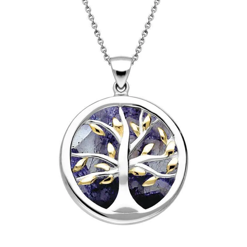 Sterling Silver Gold Plate Blue John Medium Round Tree of Life Necklace sold by Jura Watches