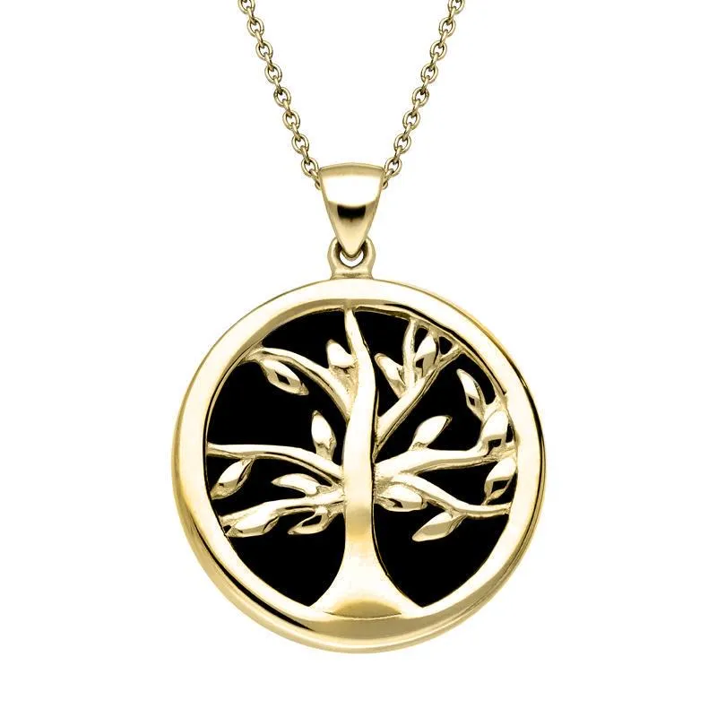 9ct Yellow Gold Whitby Jet Medium Round Tree of Life Necklace sold by Jura Watches