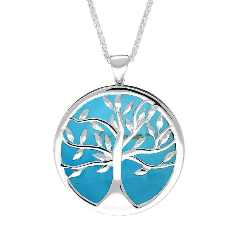 Sterling Silver Turquoise Large Round Tree of Life Necklace sold by Jura Watches