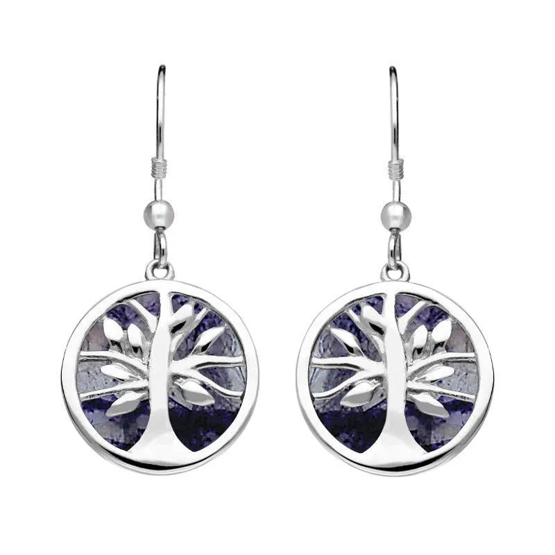 Sterling Silver Blue John Round Tree of Life Drop Earrings sold by Jura Watches